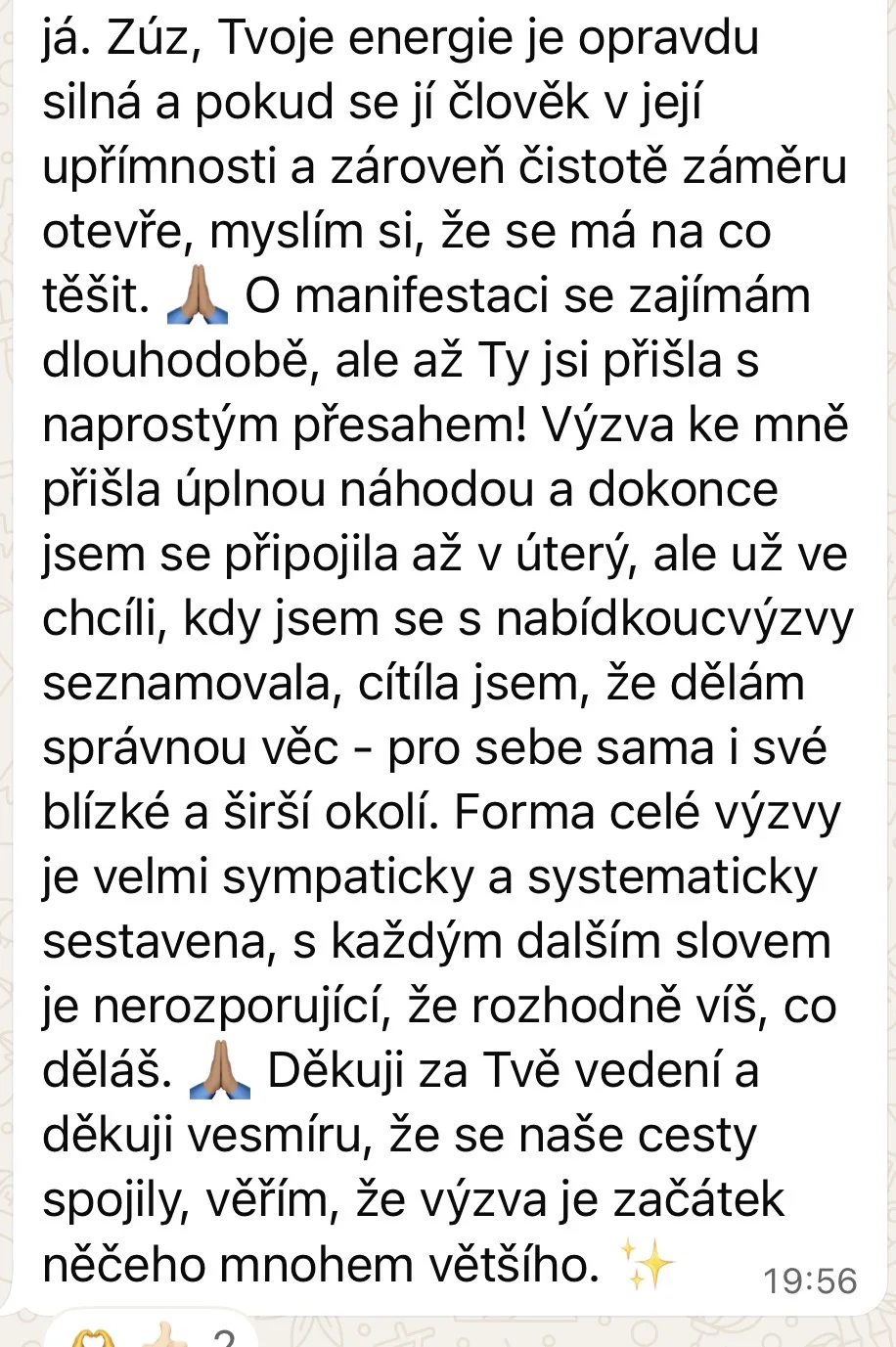 Zpětná vazba účastnice 1