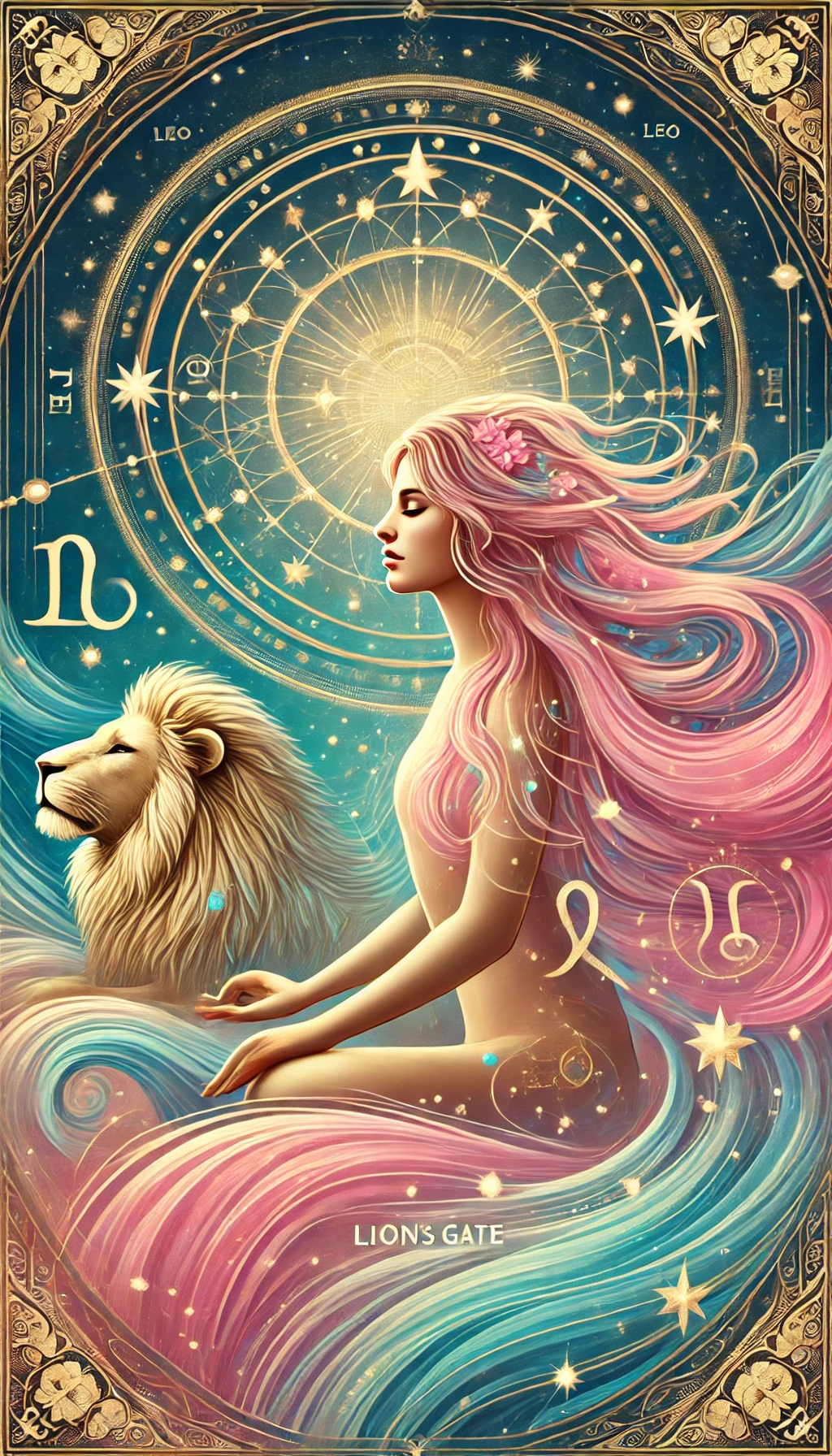 DALL·E 2024-08-07 11.17.23 - Create a 1080x1920 vertical graphic symbolizing meditation during the powerful period of the Lion's Gate. The graphic should have a feminine, gentle,